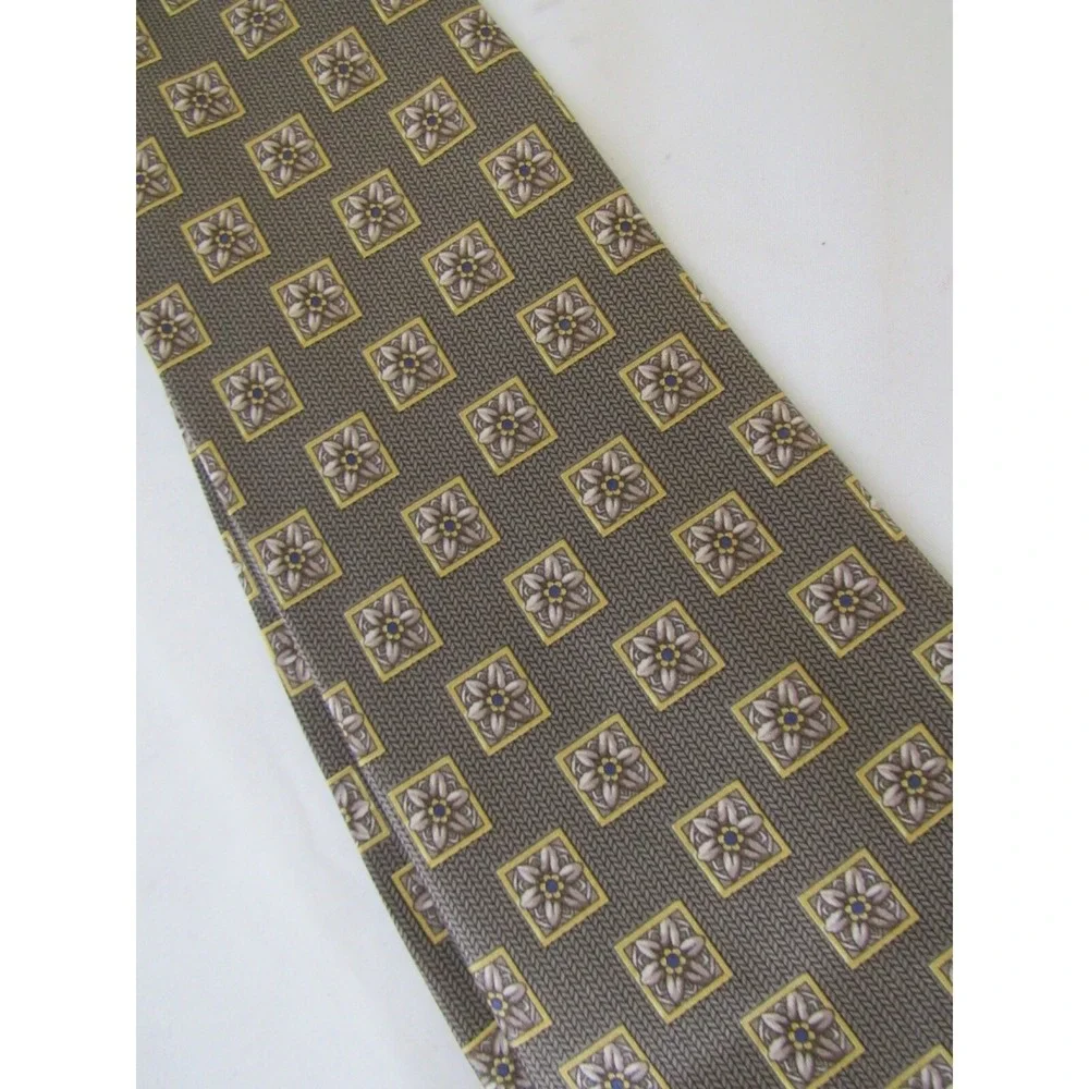 Richel Royal Tie Golden Brown Geometric Exquisite Made In Spain 100% Silk XL